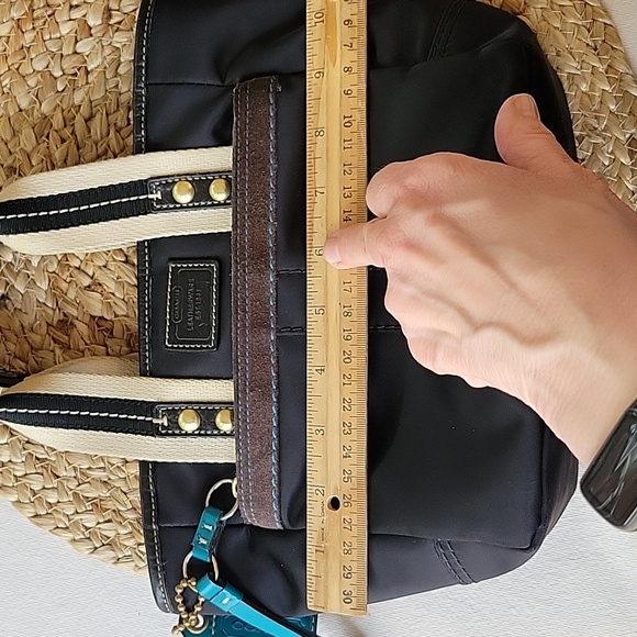 Coach Hampton Mini Nylon Shopper Tote Leather Dark Brown Leather Trim - Picture 15 of 16